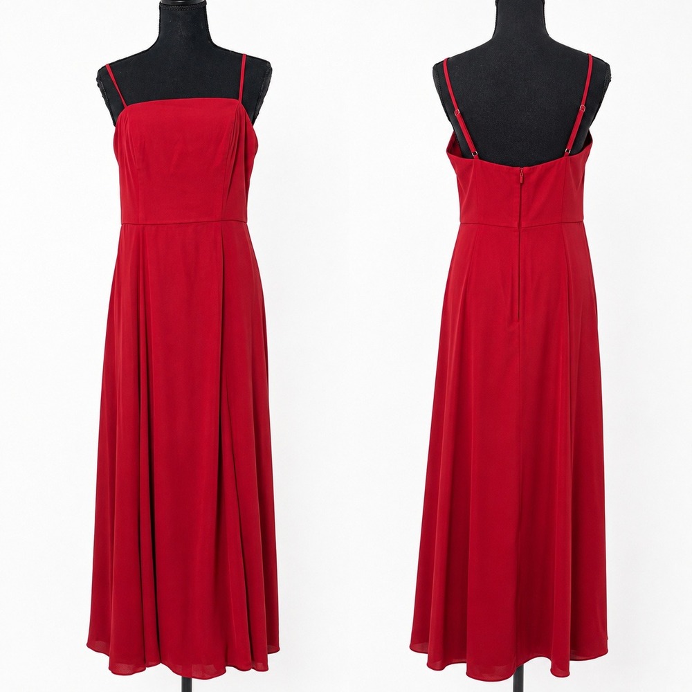 Womens Red Maxi Formal Evening Gown Size 8 (Fits S) Bridesmaid Gala Side Slit